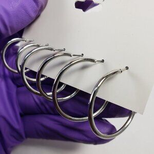 Women's Set of 3 pairs of Polished Silver tone Multiple sizes Hoop Earrings